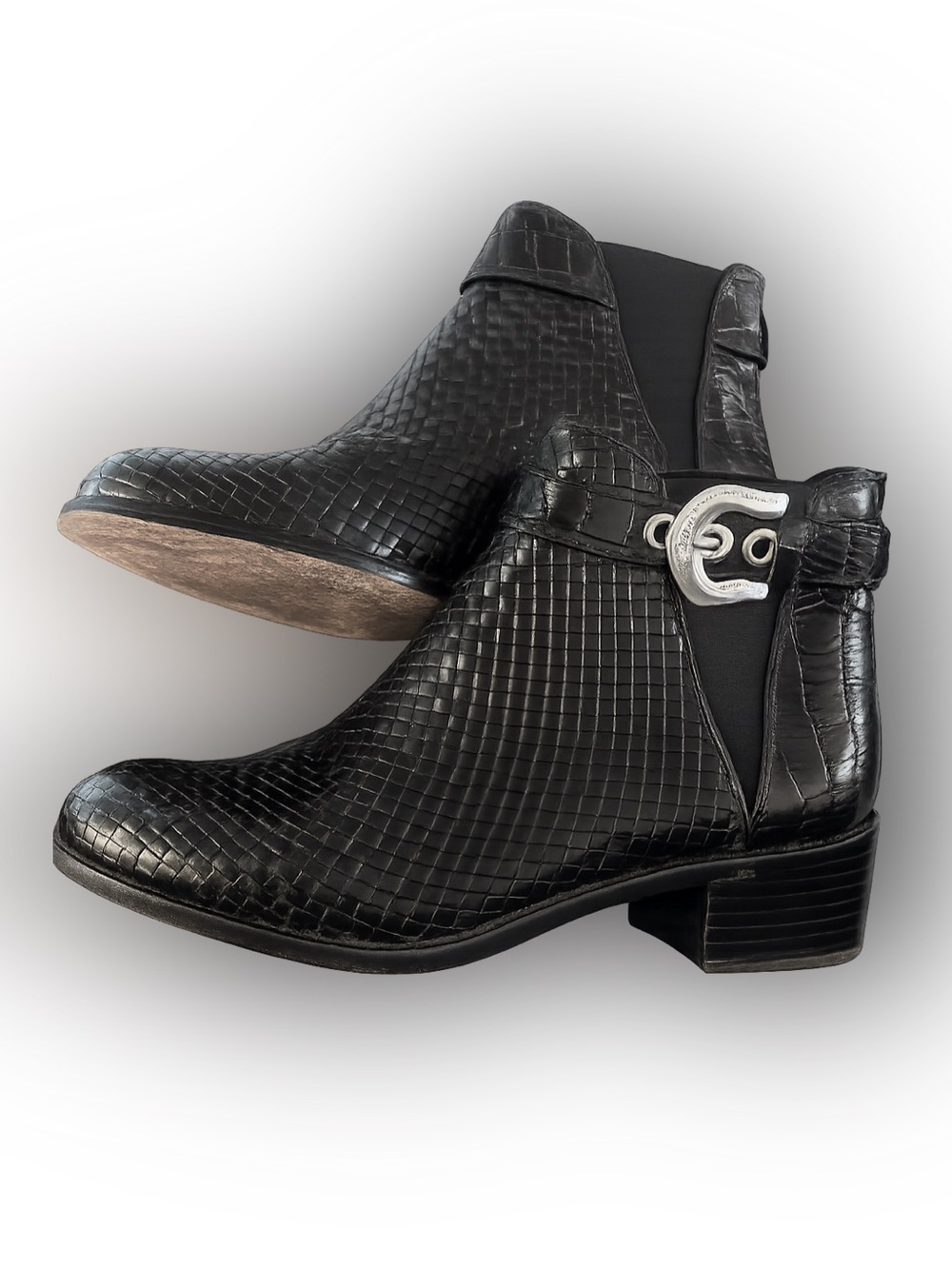 Black Brighton Textured Chelsea Boot with Silver Buckle Made in Brazil